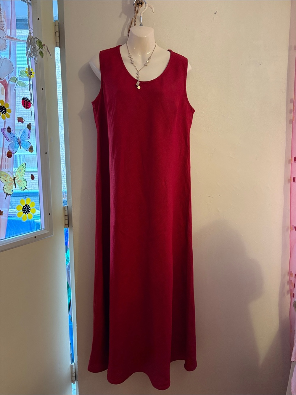 Comfy USA Sleeveless Burgundy Maxi Dress. 100. Linen
